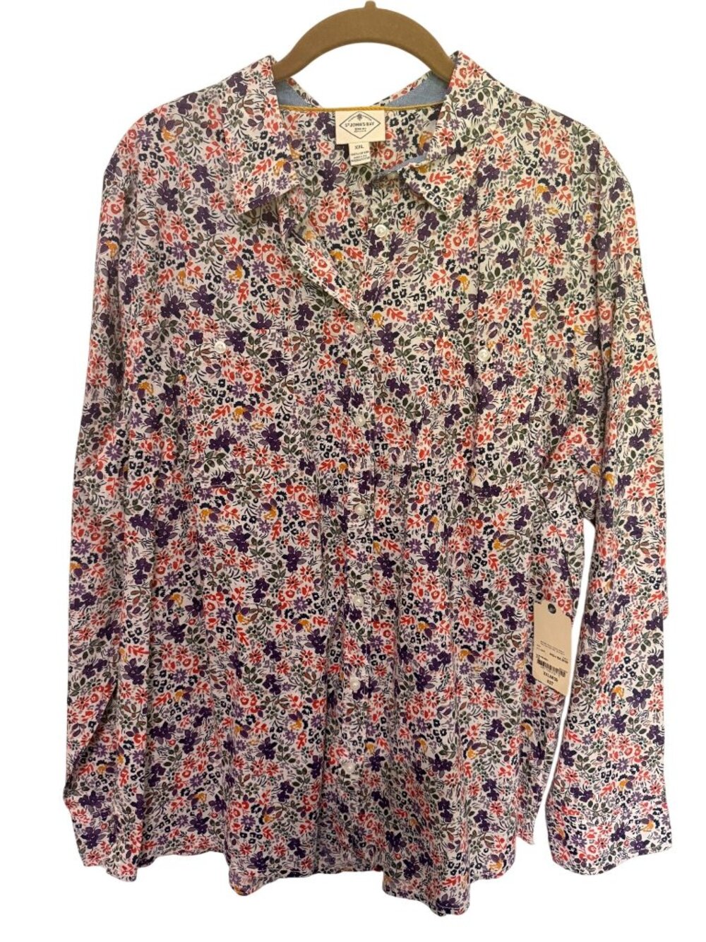 St John's Bay Button Up Shirt NWT White Purple Orange Floral Womans XXL